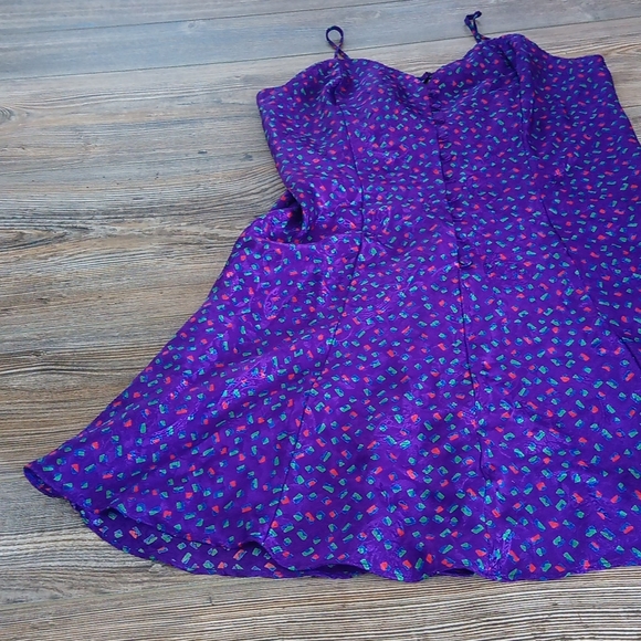 Vintage Silky Patterned Colorful VS Nightie Lingerie Flowy Mini Dress - Picture 3 of 16
